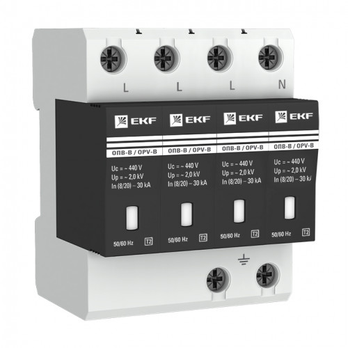 Ограничитель импульсных напряжений ОПВ-B/4P In 30кА 440В с сигн, EKF PROxima